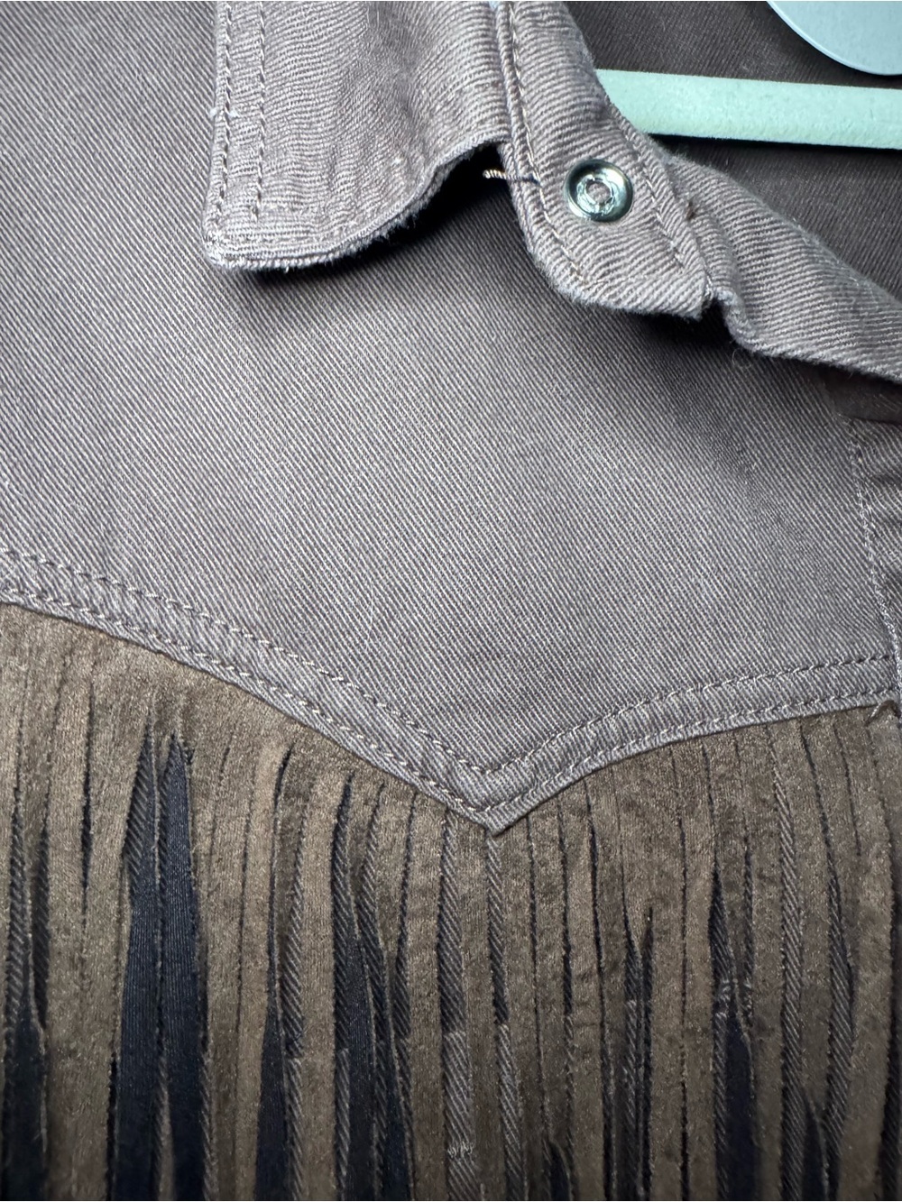 Saints & Hearts Cotton & Faux Suede Fringe Jacket Snap Front Festival Size L - Picture 9 of 11